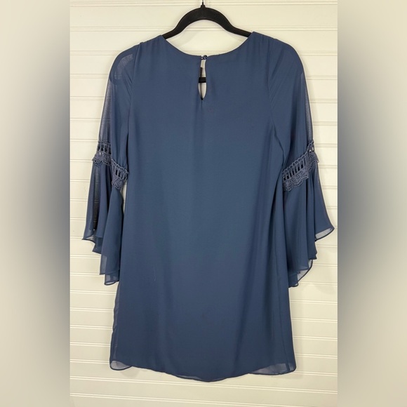 Ambiance women’s navy blue sheer sleeved tunic dress top. Size M. - Picture 2 of 5